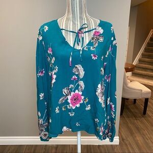 Love, Fire Green Floral Top XL